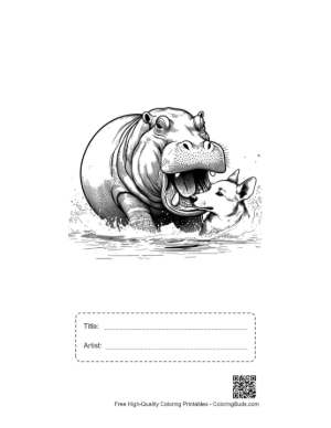 Thumbnail: Hippo Playfully Wrestling Husky in River Splash Printable with Title and Artist Box