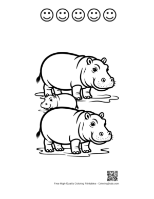 Thumbnail: Playful Hippo Family in the Water Printable and 5 Happy Face Outline
