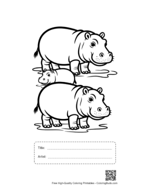 Thumbnail: Playful Hippo Family in the Water Printable with Title and Artist Box