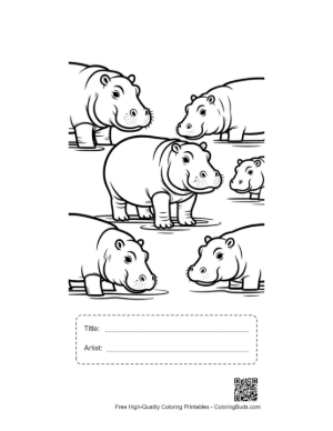 Thumbnail: Playful Hippo Family in Water Printable with Title and Artist Box