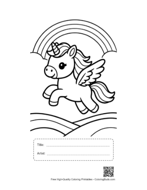Thumbnail: Adorable Pony Soaring Through the Sky Above a Rainbow Printable with Title and Artist Box