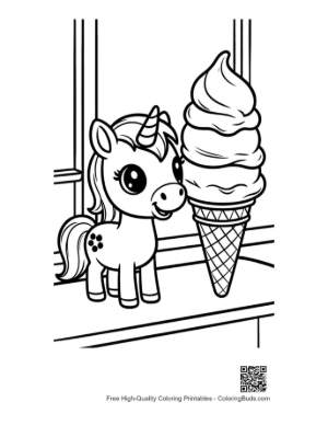 Thumbnail: Baby Pony Standing by a Delicious Ice Cream Cone Printable