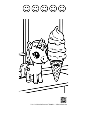 Thumbnail: Baby Pony Standing by a Delicious Ice Cream Cone Printable and 5 Happy Face Outline