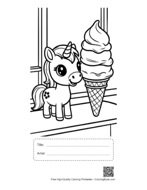 Thumbnail: Baby Pony Standing by a Delicious Ice Cream Cone Printable with Title and Artist Box