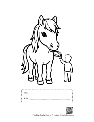 Thumbnail: Boy Feeding Cute Pony with Tongue Out Printable with Title and Artist Box