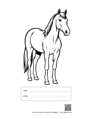 Thumbnail: Cute Black Outline Pony Standing Proudly Printable with Title and Artist Box