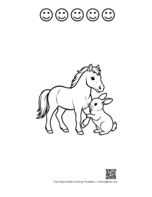 Thumbnail: Cute Pony and Bunny Friends Outline Printable and 5 Happy Face Outline