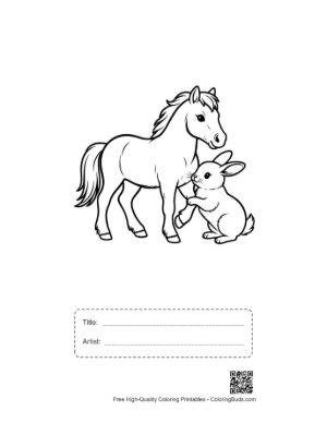 Thumbnail: Cute Pony and Bunny Friends Outline Printable with Title and Artist Box