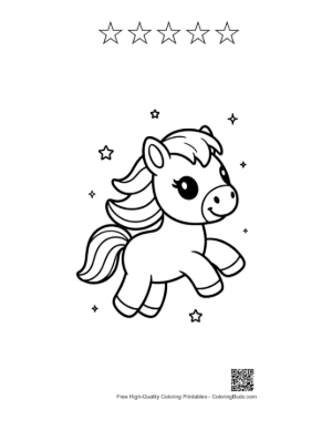 Thumbnail: Cute Pony Flying Happily in a Star-Filled Sky Printable and 5 Star Outline
