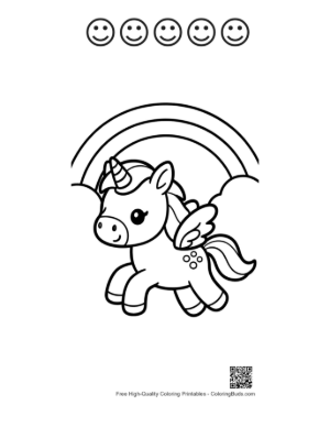Thumbnail: Cute Pony Standing in Front of a Colorful Rainbow Printable and 5 Happy Face Outline