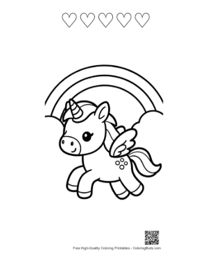 Thumbnail: Cute Pony Standing in Front of a Colorful Rainbow Printable and 5 Heart Outline