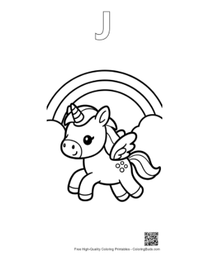 Thumbnail: Cute Pony Standing in Front of a Colorful Rainbow Printable Outline Alphabet J