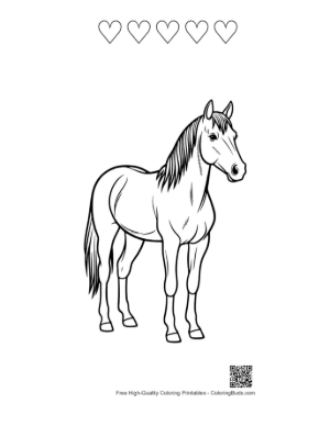 Thumbnail: Cute Pony Standing Proudly Printable and 5 Heart Outline