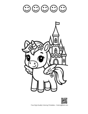 Thumbnail: Cute Pony to Color Printable and 5 Happy Face Outline