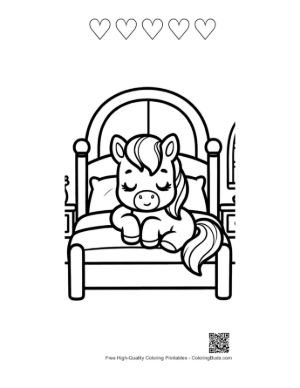 Thumbnail: Cute Pony to Color Printable and 5 Heart Outline