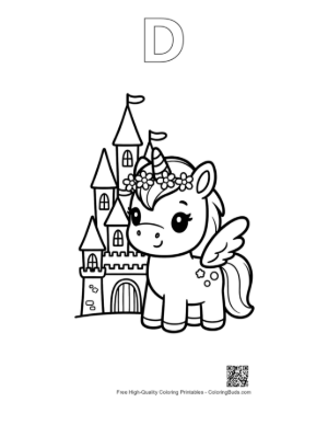 Thumbnail: Easy Pony Coloring Page Printable Outline Alphabet D