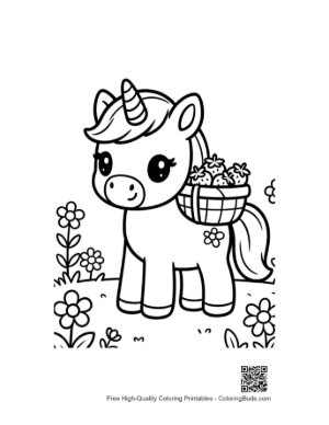 Thumbnail: Happy Pony Carrying a Basket Through a Field of Flowers Printable