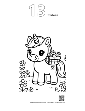 Thumbnail: Happy Pony Carrying a Basket Through a Field of Flowers Printable Outline Number 13