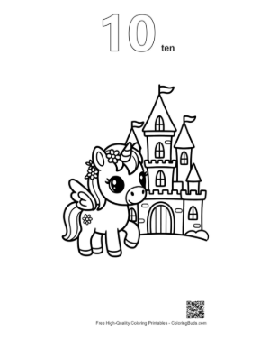 Thumbnail: Little Pony Exploring the Grounds of a Fairytale Castle Printable Outline Number 10