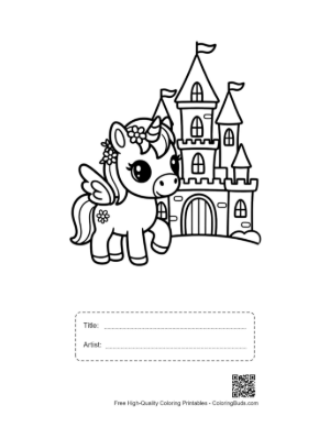 Thumbnail: Little Pony Exploring the Grounds of a Fairytale Castle Printable with Title and Artist Box