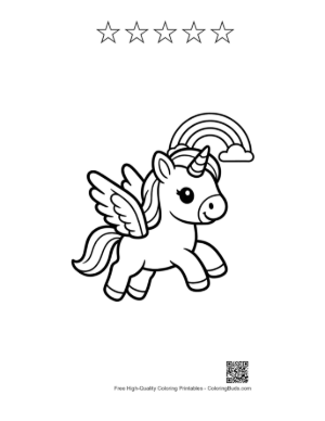 Thumbnail: Little Pony Flying Happily Under a Large Rainbow Printable and 5 Star Outline