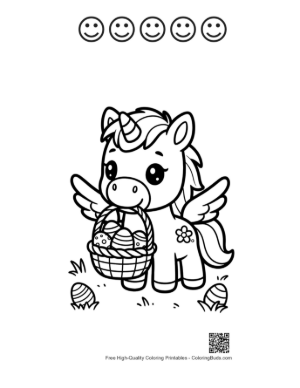 Thumbnail: Little Pony Posing with a Basket of Pretty Eggs Printable and 5 Happy Face Outline