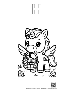 Thumbnail: Little Pony Posing with a Basket of Pretty Eggs Printable Outline Alphabet H