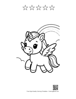 Thumbnail: Magical Pony with Wings Leaping over a Bright Rainbow Printable and 5 Star Outline