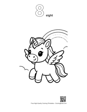 Thumbnail: Magical Pony with Wings Leaping over a Bright Rainbow Printable Outline Number 8