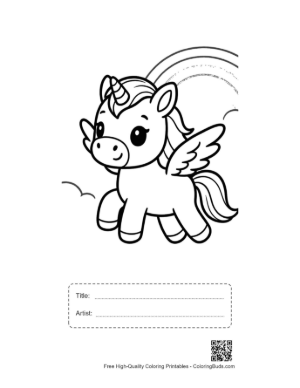 Thumbnail: Magical Pony with Wings Leaping over a Bright Rainbow Printable with Title and Artist Box