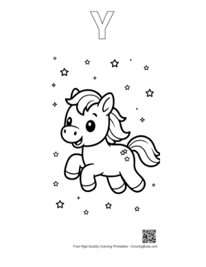 Thumbnail: Magical Pony with Wings Soaring Among the Stars Printable Outline Alphabet Y