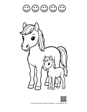 Thumbnail: Mother Pony and Foal Outline Printable and 5 Happy Face Outline