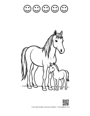 Thumbnail: Mother Pony and Foal Outline Printable and 5 Happy Face Outline