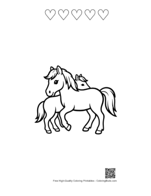 Thumbnail: Mother Pony and Foal Outline Printable and 5 Heart Outline