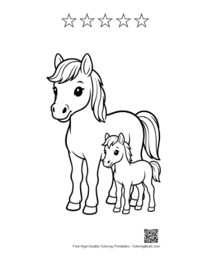 Thumbnail: Mother Pony and Foal Outline Printable and 5 Star Outline