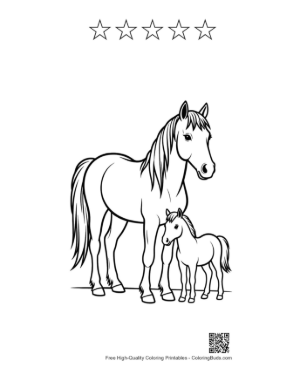 Thumbnail: Mother Pony and Foal Outline Printable and 5 Star Outline