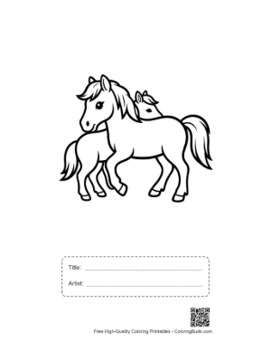 Thumbnail: Mother Pony and Foal Outline Printable with Title and Artist Box