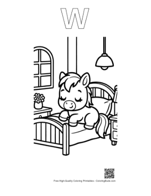 Thumbnail: Pony Coloring Page Printable Outline Alphabet W