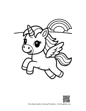 Thumbnail: Pretty Pony Flying Through Clouds Near a Rainbow Printable