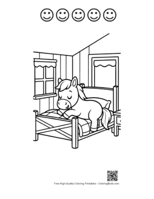 Thumbnail: Small Pony Sleeping Soundly Under a Bright Lamp Printable and 5 Happy Face Outline