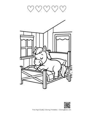 Thumbnail: Small Pony Sleeping Soundly Under a Bright Lamp Printable and 5 Heart Outline
