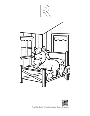 Thumbnail: Small Pony Sleeping Soundly Under a Bright Lamp Printable Outline Alphabet R