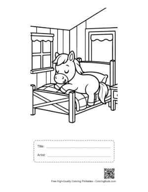 Thumbnail: Small Pony Sleeping Soundly Under a Bright Lamp Printable with Title and Artist Box