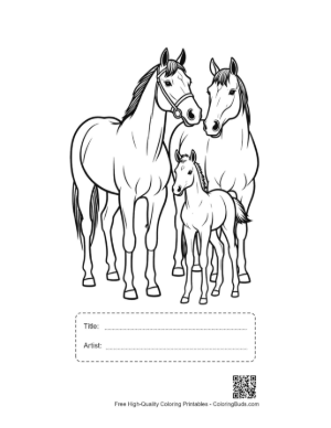 Thumbnail: Adorable Horse Family Outline Printable with Title and Artist Box