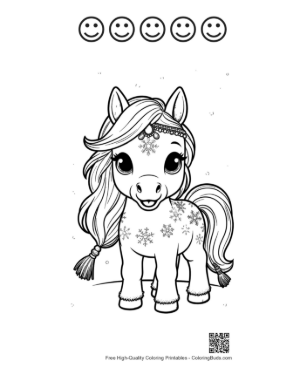 Thumbnail: Beautiful Pony with Flower Patterns on Its Coat Printable and 5 Happy Face Outline