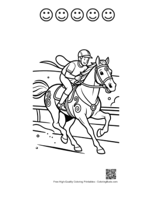 Thumbnail: Brave Jockey Riding a Horse Across the Countryside Printable and 5 Happy Face Outline