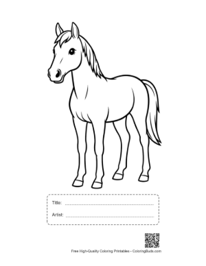 Thumbnail: Cute Cartoon Racehorse Standing Proudly Printable with Title and Artist Box