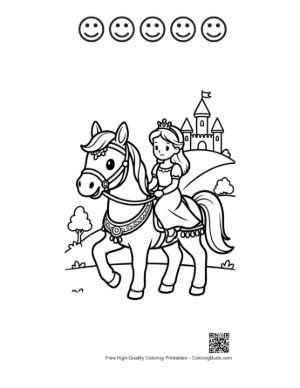 Thumbnail: Cute Race Horse Coloring Page Printable and 5 Happy Face Outline