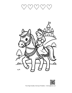 Thumbnail: Cute Race Horse Coloring Page Printable and 5 Heart Outline