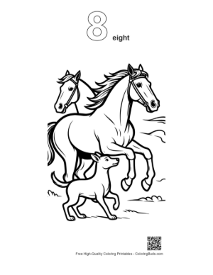 Thumbnail: Dynamic Racehorses and Puppy Outline Printable Outline Number 8
